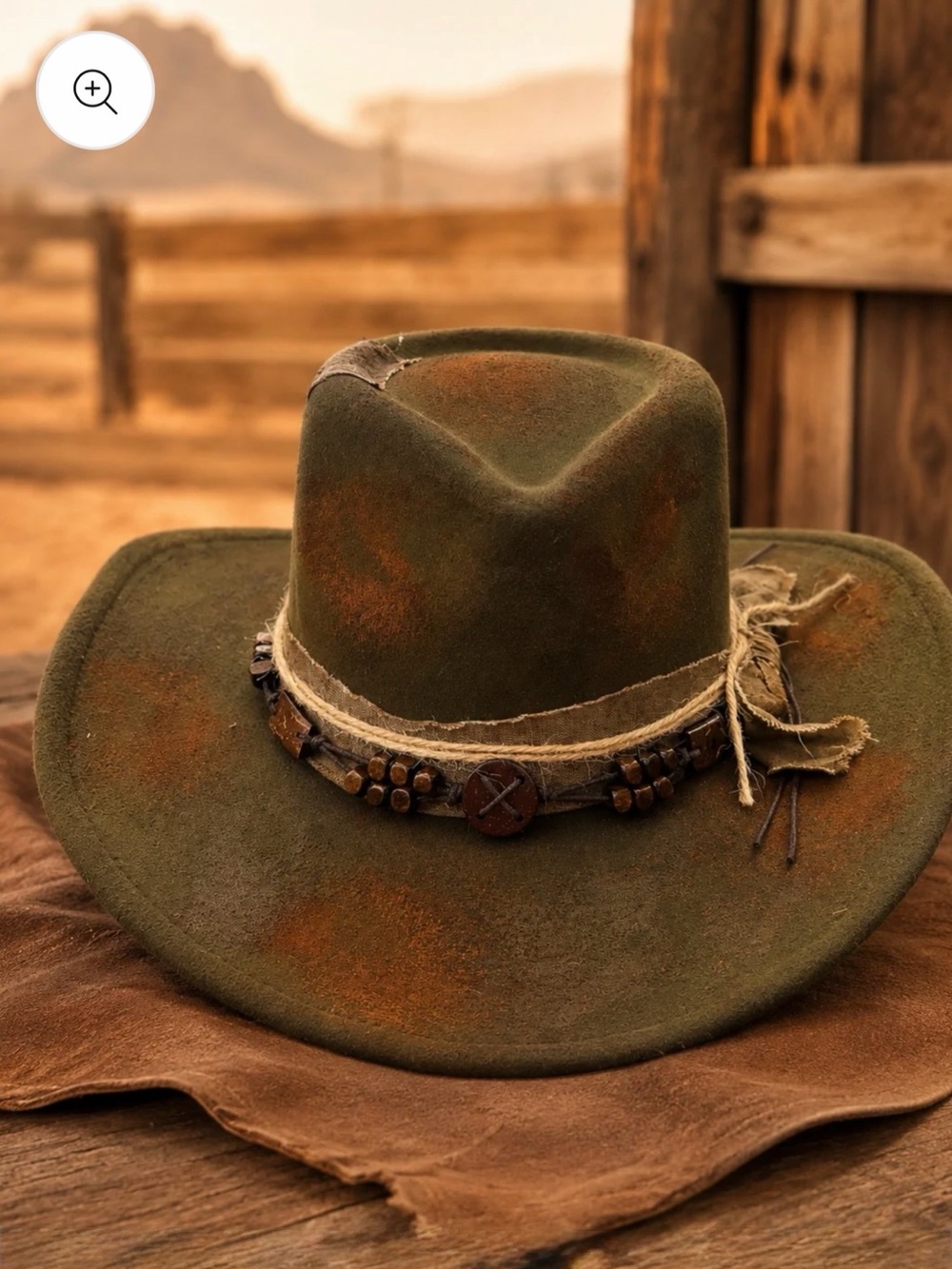 Women Olive Green Western Felt Hat with Rustic Band